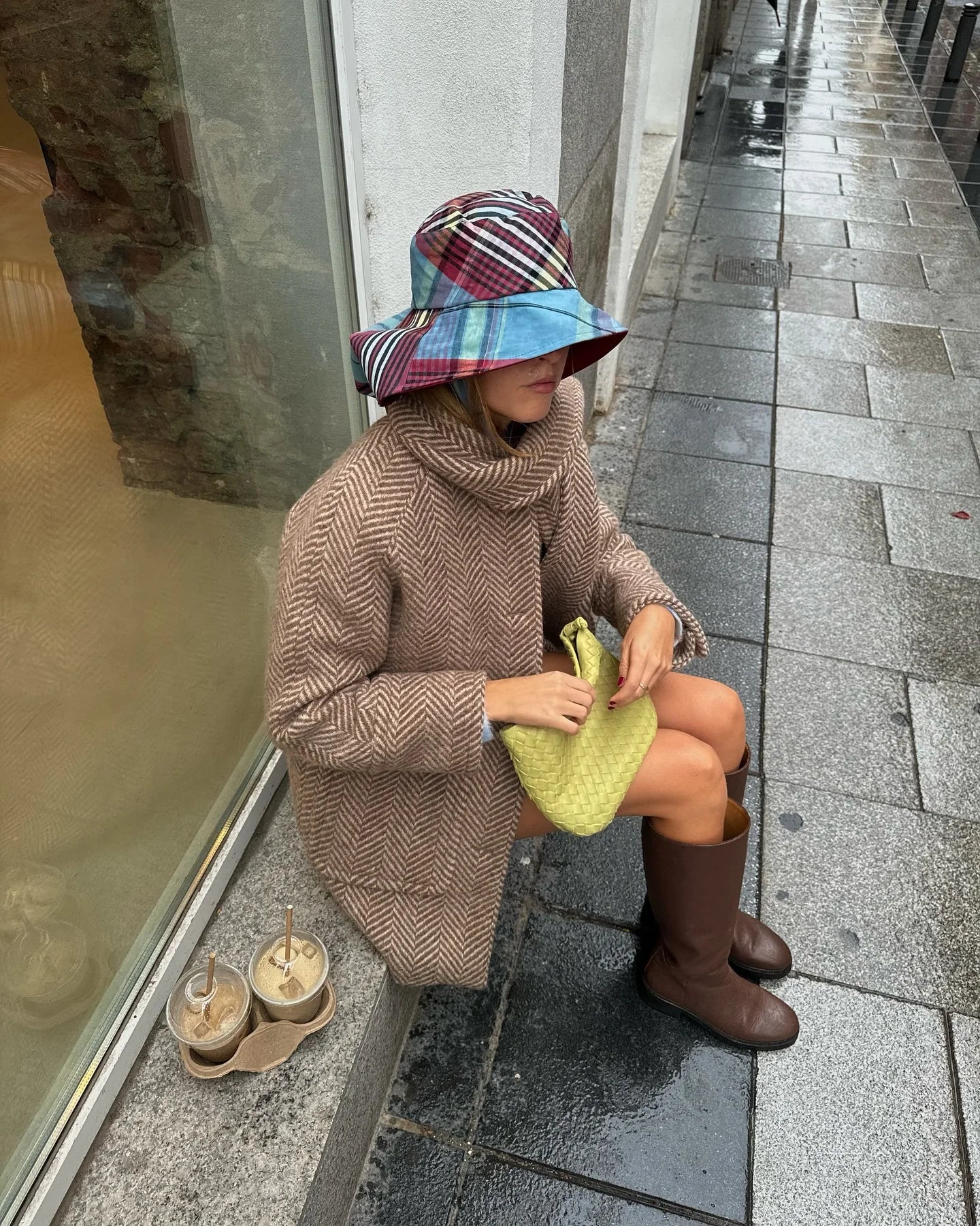 Retro Striped Scarf Collar Wool Blends Jacket Women Chic Pockets Single Breasted Full Sleeve Coat Lady New Elegant Outwear