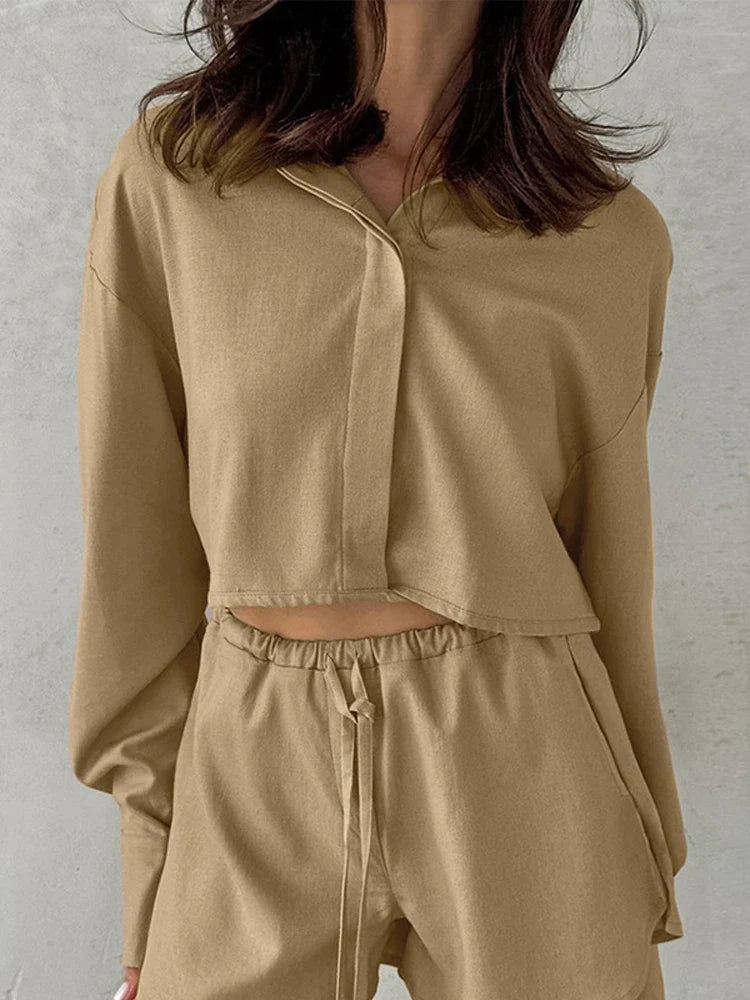 Women's Summer Suit Elegant Lapel Single Breasted Full Sleeve Lace Up Waist Shorts Female Suit Oversize Two-piece Set 2025