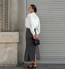 Elegant Streetwear Gray Long Skirts New Summer High Waist Autumn Women Skirts New Casual Slim Fishtail Winter Skirt