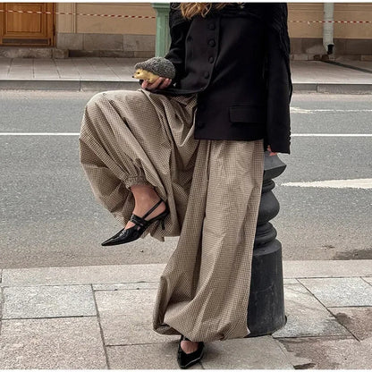 Autumn Print Women Trousers Casual Elastic Waist Foot Binding Dropped Pants Wide Leg Pleated Lady Patchwork Streetwear New