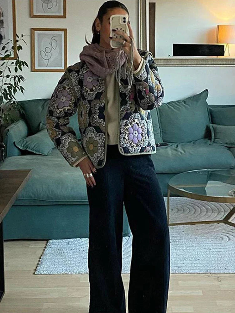 Casual Printed Women's Jacket Cardigan Winter Warm Vintage Women Coat V-neck Long Sleeve Jackets Bohemian Ladies Coats Outerwear