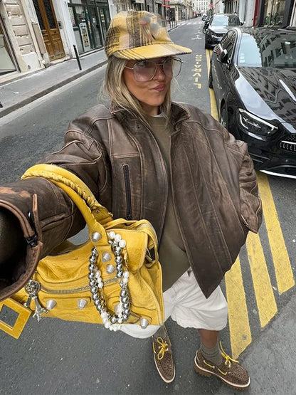 Vintage New Solid Color Lapel Women's Jackets Fashion Pocket Long Sleeved Zipper Coats Office Commuting Ladies Streetwears