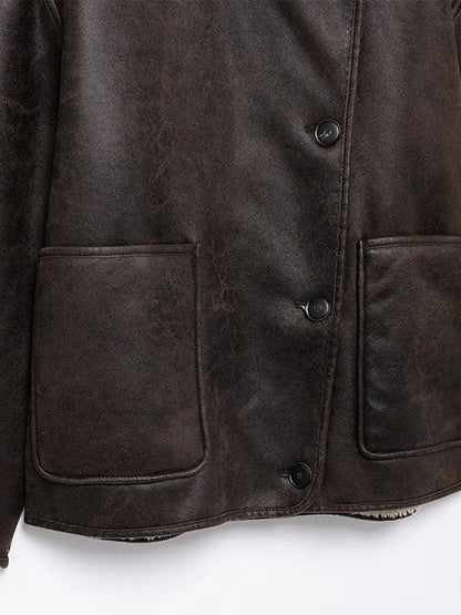 Women Double Sided Jacket Winter Casual Packet Faux Leather Jackets Single Breasted Lapel Female Coat New Commuter Outerwear