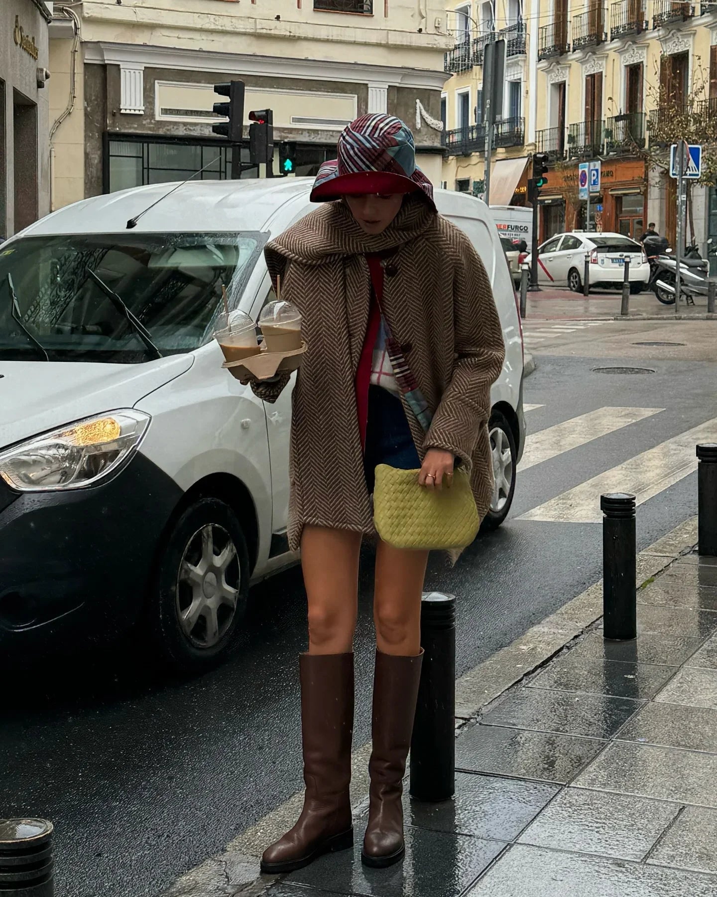 Retro Striped Scarf Collar Wool Blends Jacket Women Chic Pockets Single Breasted Full Sleeve Coat Lady New Elegant Outwear