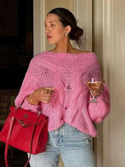 Women's Hand-knitted Twist Sweater Pullover Loose Fashion Versatile Long Sleeve Knitted Top Solid Color Autumn Winter New