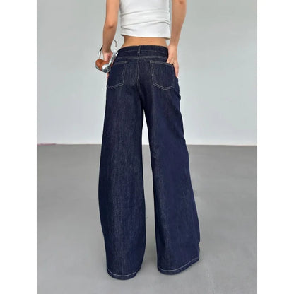 Y2k Vintage Blue Jeans Woman America Retro Baggy Harajuku Casual Denim Pants Korean Style Wide Leg High Waist Trousers