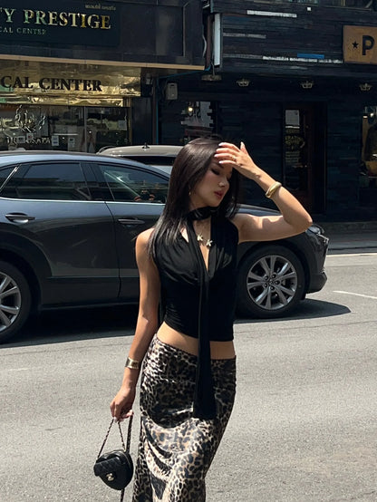 Women Sleeveless Tie Neck Plain Top JERSEY TOP WITH BOW Ruched V-neck Knot Detail Tank Top