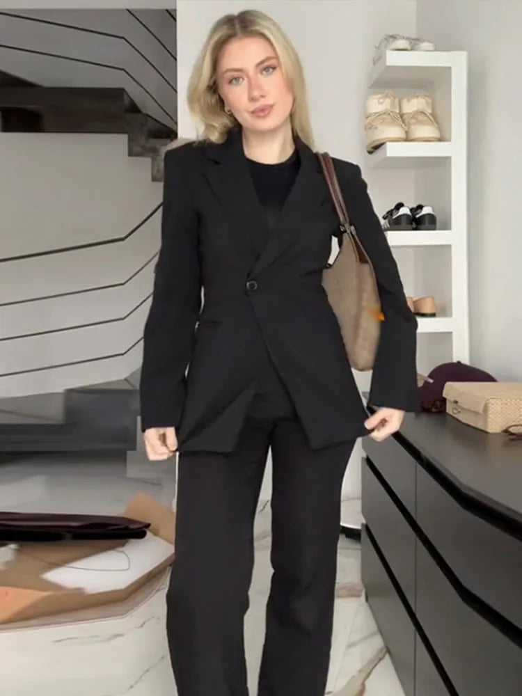 Vintage Solid Single Button Suit Jacket Women Elegant Slim Lapel Blazer Jackets Female New Spring Chic Street Office Outwear