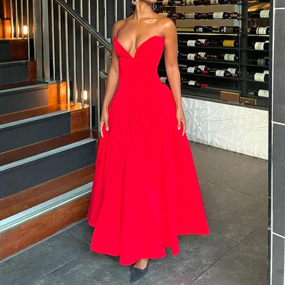 Elegant Multi Color Slim Long Dresses Ladies Sexy V Neck Wrap Chest Waist Party Dress Fashion Hollow Off Shoulder Pleated Dress