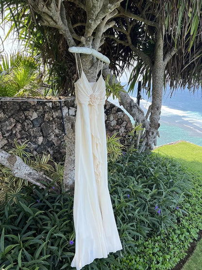 Apricot V-neck with Floral Dress Women Strapped Sleeveless Elegant Vintage Clothing Lady Streetwear Vestidos Bodycon