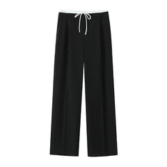 Spring Streetwear Patckwork Black Women Pants High Waist Elastic Wide Leg Long Pants Fashion 2024 Summer Bow Tie Trousers