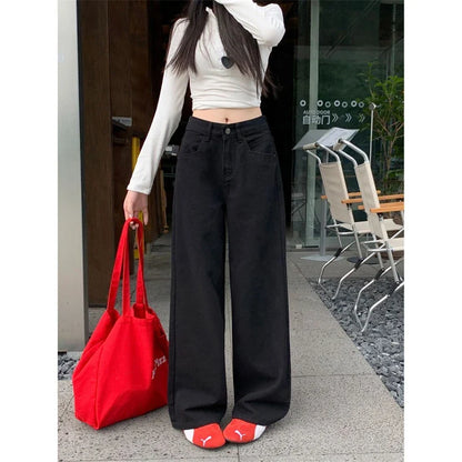 Women's High Waisted Wide Leg Black Pants Cool Girl Clothes Straight Streetwear Female Casual Loose Solid Color Trouser