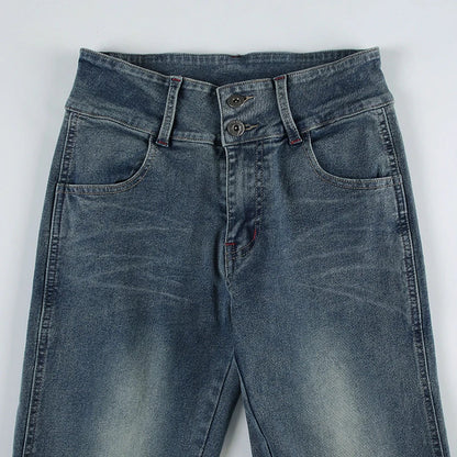 Y2K Low Waist Flare Jeans Vintage High Street Casual Denim Trousers Korean Fashion Slim Lady Trumpet Pants Spring