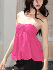 Backless Ruffled Patchwork Top Women's Summer Tube Top Y2k Fashion Sleeveless Solid Color Smocked Cropped Top Vest T-Shirt