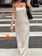 Slip Dress Women Summer Cotton Lined Loose Dresses Sleeveless Thin Straps White Long Dresses Backless Beach Holiday Dresses