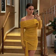 Strapless Backless Sexy Mini Dress For Women Fashion Off-shoulder Long Sleeve Bodycon Club Party Dress Elegant 2024 New