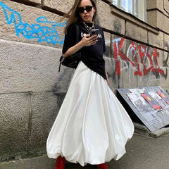 Stain Long Skirt For Women Solid Color Loose High Waist Female Skirt Streetwear Folds A-Line Hem Female Skirts Fashion