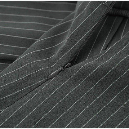 Women Striped Skirt Set Stand Collar Single Breasted Top High Waist Pleated Skirts 2024 Summer Fall New Fashion Lady Office Suit