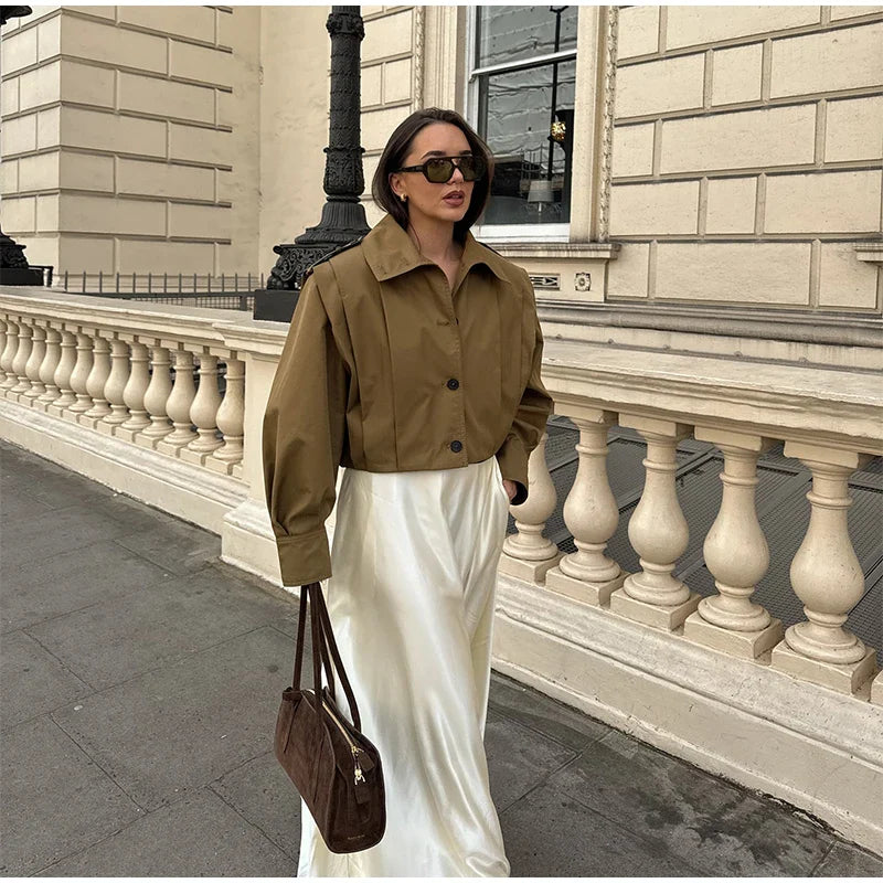 Lapel Single Breasted Loose Windbreaker Women Solid Oversized Jackets 2025 New Fashion Casual Autumn Chic High Street Outerwear