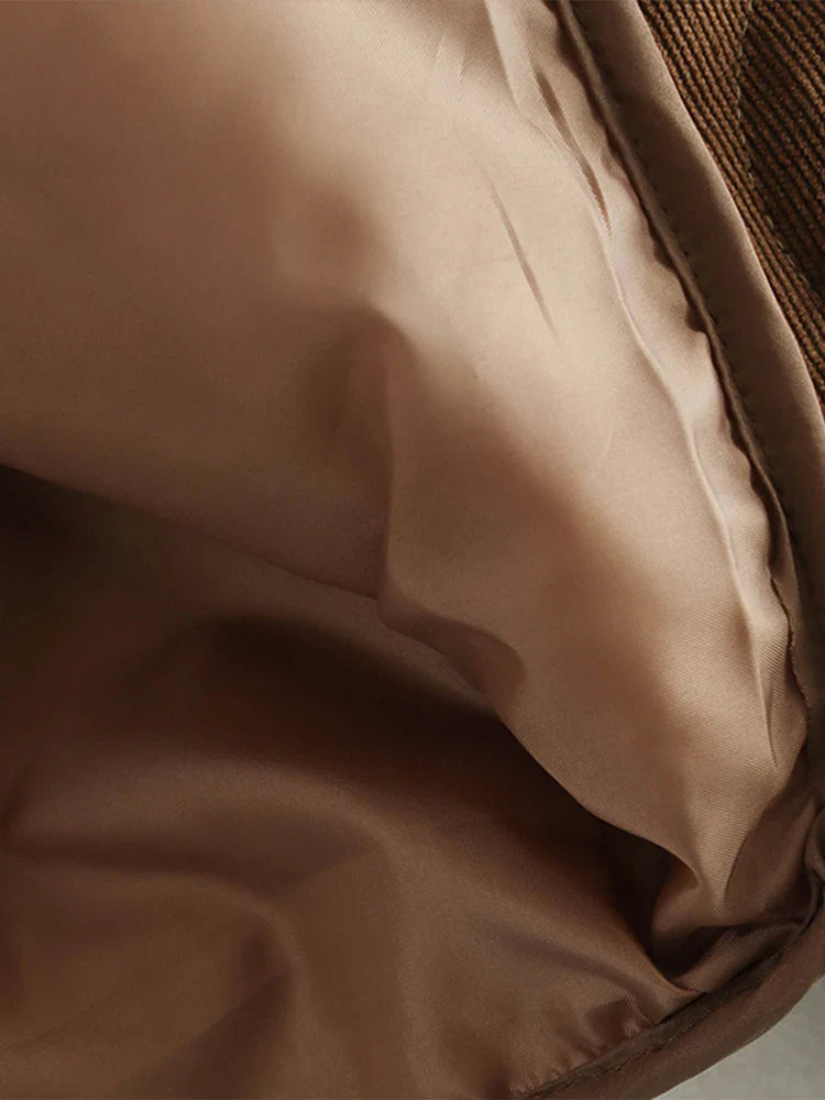 Brown Quilted Padded Suede Coat Women Long Sleeve Lace Up Cropped Jacket Autumn Winter Casual Lightweight New In Outerwears