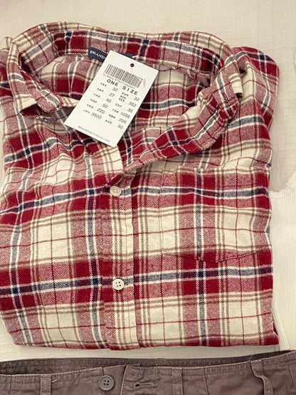 Vintage Red Plaid Button Blouse Top Autumn Cotton Turn Down Collar Casual Long Sleeve Shirt Streetwear Loose Y2K Tees Coat Women