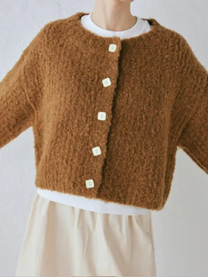 Women Brown Single Breasted Knitwear Fashion Women's O Neck Long Sleeves Loose Casual Sweater Casual New Lady Office Cardigan