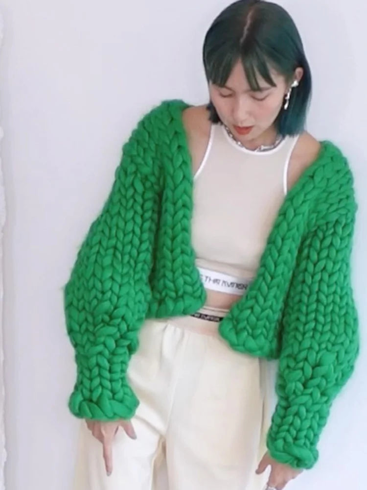 Knitted Twist Chic Cardigans Women Elegant Long Sleeve Loose O-neck Sweaters Female Autumn Vintage All-match Coats Tops