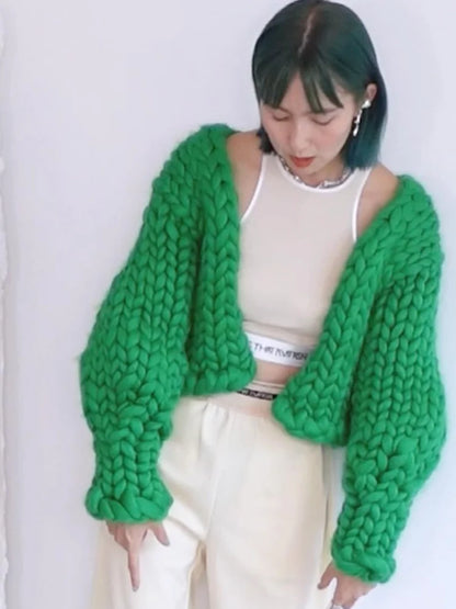 Knitted Twist Chic Cardigans Women Elegant Long Sleeve Loose O-neck Sweaters Female Autumn Vintage All-match Coats Tops