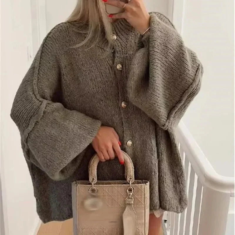 Loose Knitted Sweater Cardigan Women 2024 Autumn Single Breasted O Neck Fashion Top Office Female Casual Coat Female Outfit Top