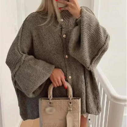 Loose Knitted Sweater Cardigan Women 2024 Autumn Single Breasted O Neck Fashion Top Office Female Casual Coat Female Outfit Top