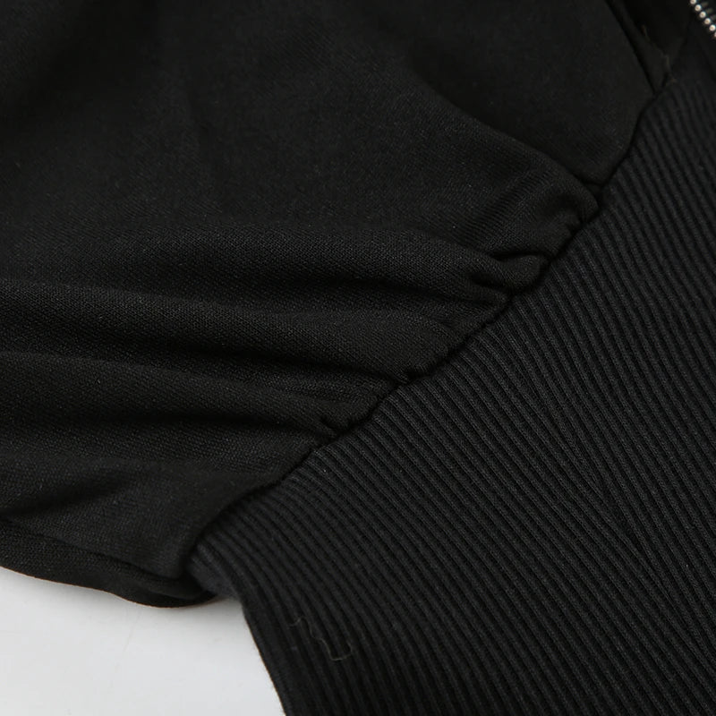 Y2K Fur Trim Hoodie Cardigan Women Basic Black Slim Cropped Jacket 90s Vintage Winter Zipper Coat Harajuku Streetwear