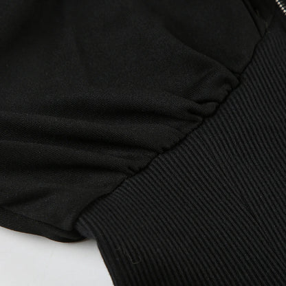 Y2K Fur Trim Hoodie Cardigan Women Basic Black Slim Cropped Jacket 90s Vintage Winter Zipper Coat Harajuku Streetwear