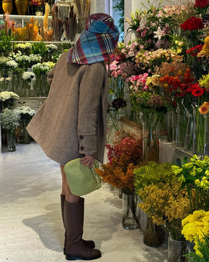 Retro Striped Scarf Collar Wool Blends Jacket Women Chic Pockets Single Breasted Full Sleeve Coat Lady New Elegant Outwear