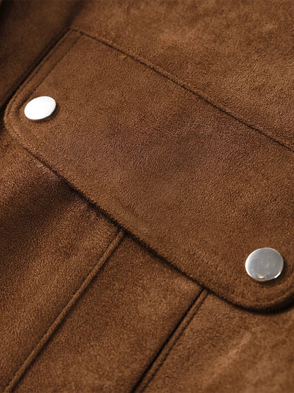 Zipper Suede Cargo Jacket Coat Button Lapel Maillard Slimming Workwear Leather Jackets Casual Short Outwear Commute Overcoat