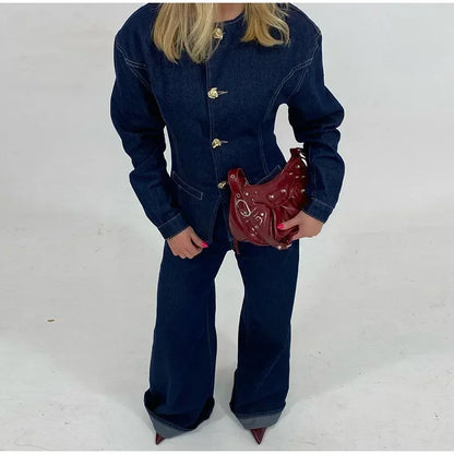 TAVIMART  -  Fashion Y2K Denim Jacket For Women 2025 Spring Elegant O-neck Single Breasted Coat Female Chic Street Long Sleeve Lady Outerwear