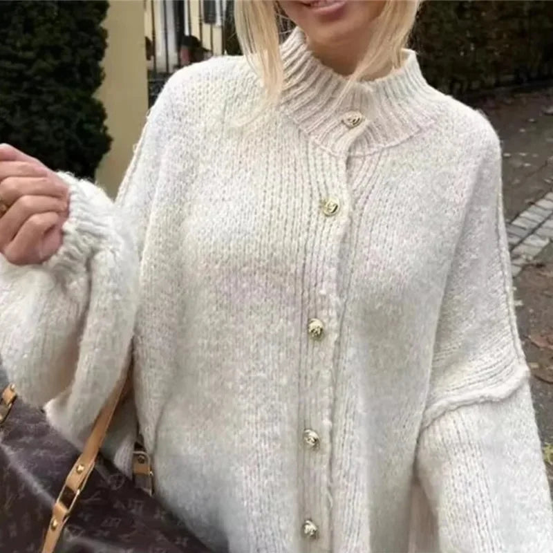 Loose Knitted Sweater Cardigan Women 2024 Autumn Single Breasted O Neck Fashion Top Office Female Casual Coat Female Outfit Top