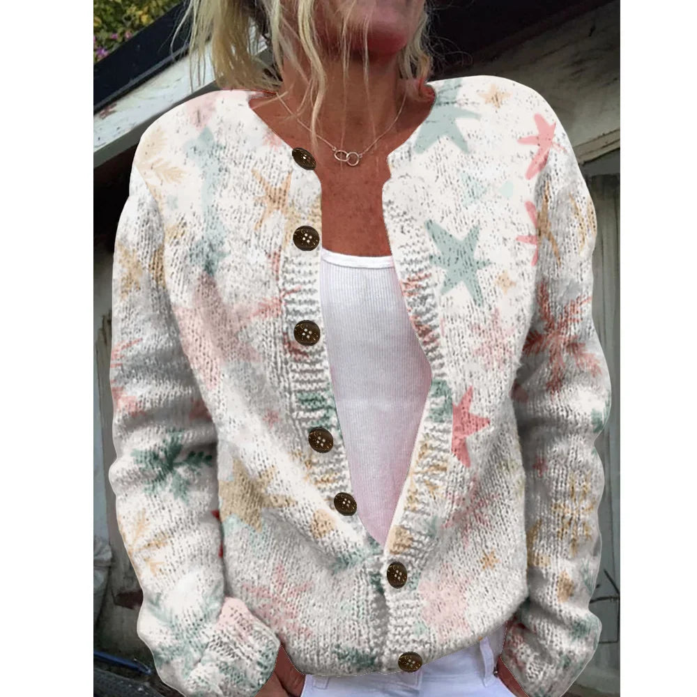 Women's Sweater Starfish Print Long Sleeve Loose Knitwear Cardigan Female Casual Cozy Soft Coat Daily wear