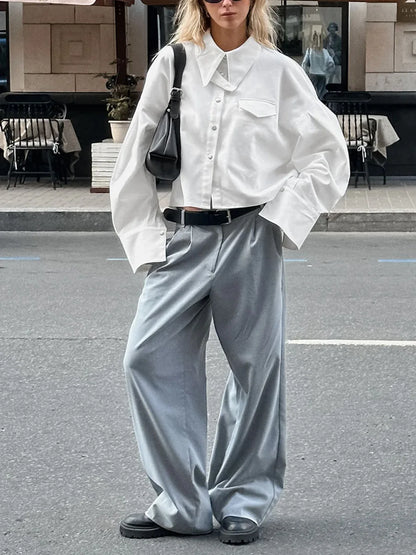 White Shirts For Women Autumn New Single Breasted Long Sleeve Loose Blouse Streetwear Fashion Casual Lapel Collar Blouses