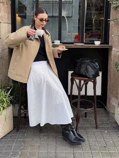 Leather Collar Cargo Jacket Button Down Plaid Pattern Patchwork Jackets Vintage Contrast Color Trench Coat Loose Casual Outwear