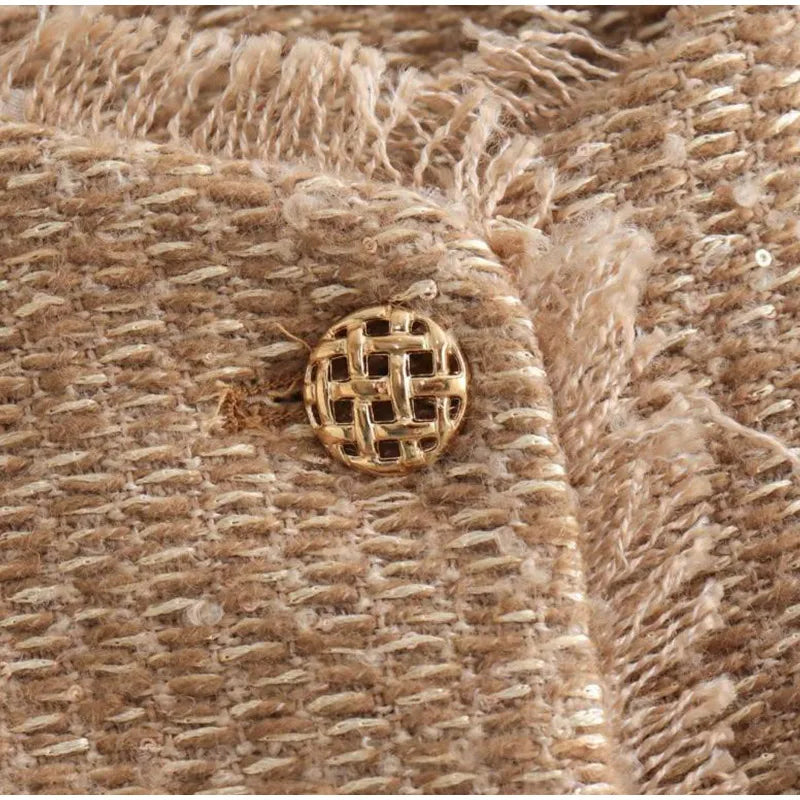 Fashion O-neck Pockets Short Coats For Women Autumn Long Sleeve Single Breasted Tweed Jacket New Chic Cropped Coats Female