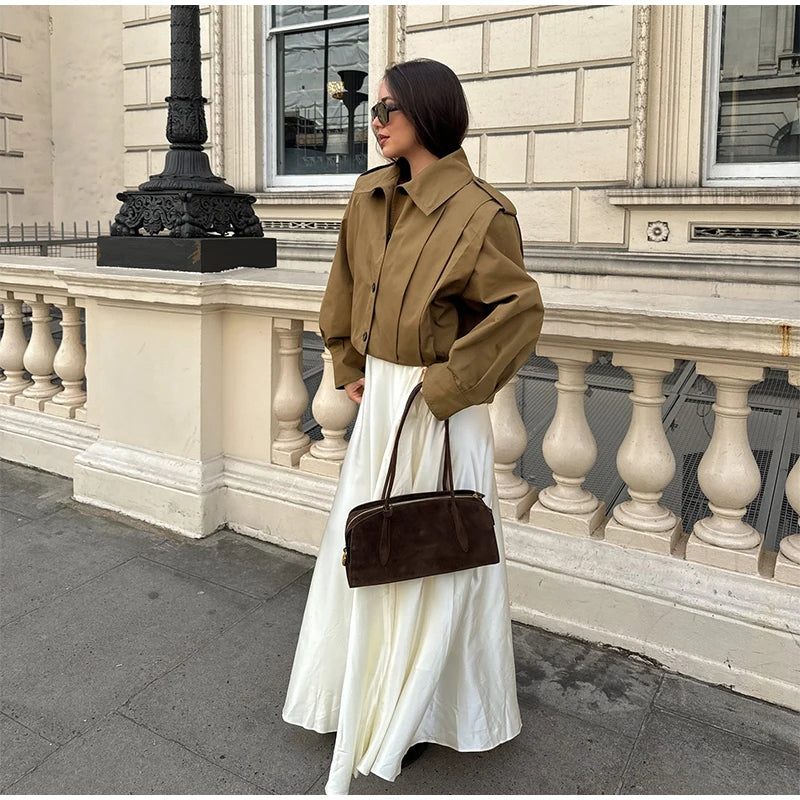 Lapel Single Breasted Loose Windbreaker Women Solid Oversized Jackets 2025 New Fashion Casual Autumn Chic High Street Outerwear