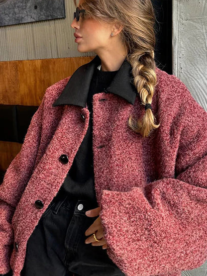 Vintage Solid Lapel Jackets Women Casual Loose Single Breasted Jacket Coat With Pockets Female New Spring Chic Street Outwear