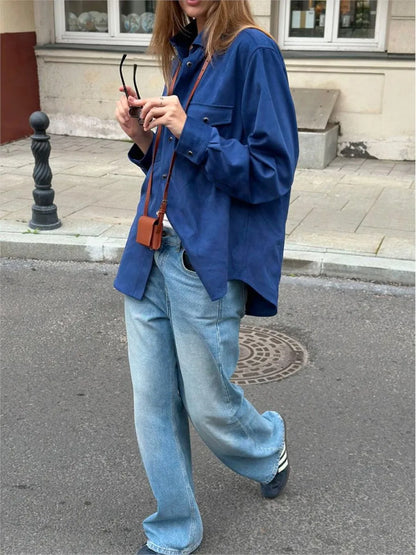 Solid Color Casual Outerwear Women Single Breasted Long Sleeve Pocket Shirt Jackets Spring Autumn Vintage Fashion Simple Jacket