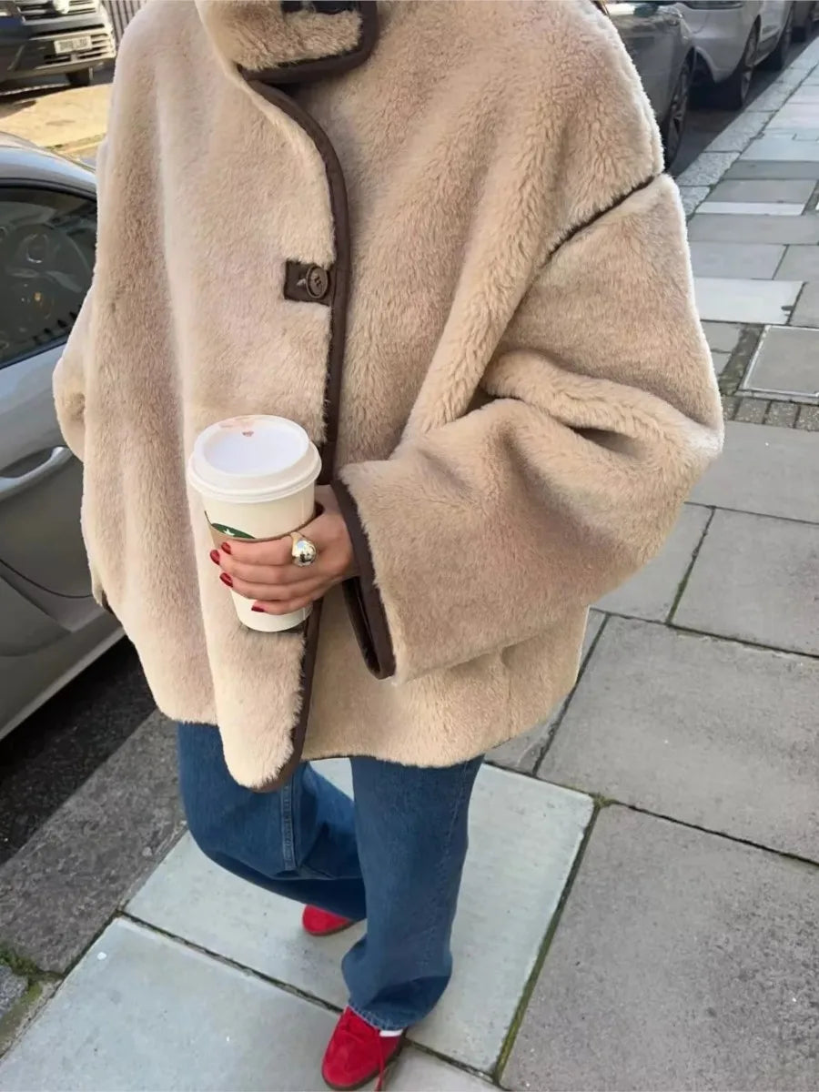 Solid Pocket Fleece Jacket Coat Women Single Breasted Long Sleeve Warm Outerwear Autumn Winter Casual Fashion Jackets New