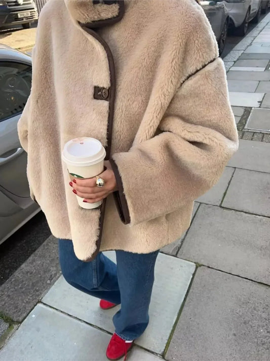 Solid Pocket Fleece Jacket Coat Women Single Breasted Long Sleeve Warm Outerwear Autumn Winter Casual Fashion Jackets New