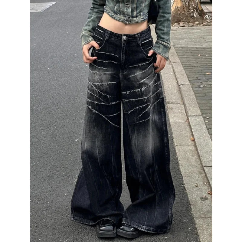 Women's Baggy Blue Jeans Vintage America Y2k Denim Trousers Harajuku High Waist Cowboy Pants Autumn Trashy Clothes