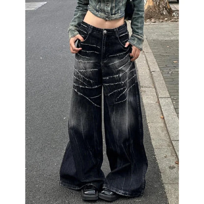Women's Baggy Blue Jeans Vintage America Y2k Denim Trousers Harajuku High Waist Cowboy Pants Autumn Trashy Clothes