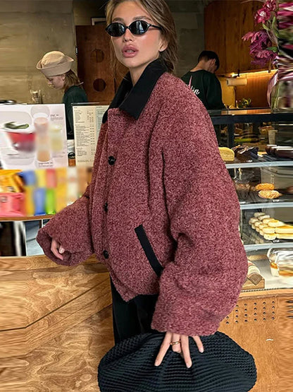 Vintage Solid Lapel Jackets Women Casual Loose Single Breasted Jacket Coat With Pockets Female New Spring Chic Street Outwear