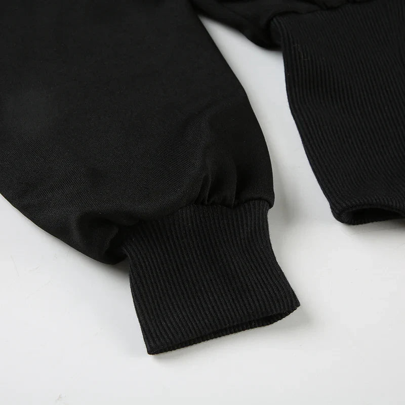 Y2K Fur Trim Hoodie Cardigan Women Basic Black Slim Cropped Jacket 90s Vintage Winter Zipper Coat Harajuku Streetwear