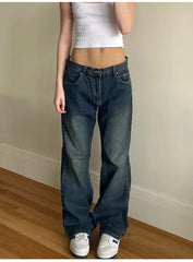 Baggy Jeans Straight Leg Pants Y2k Denim Trousers Vintage Loose Blue Washed Mom Jeans New Fashion High Waist Jeans Women